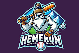 design a powerful yeti homerun sports mascot logo