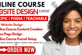 do online course website or sales page on kajabi, thinkific,teachable or samcart