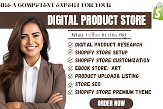 develop shopify digital products store ebook store online course shopify store