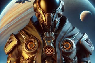 draw a sci fi character design and sci fi character art