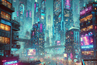 make a futuristic and cyberpunk city illustration