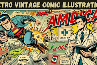 illustrate vintage comic book cover comic page strip comic panel retro comic art