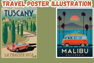create a travel poster vintage retro art deco vector art landscape illustration