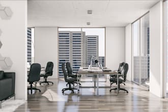 buildup 3d commercial space,office rendering,model reception lobby,meeting room