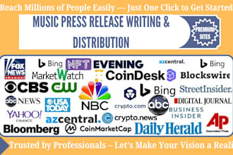 write music press release, distribute music press release and PR distribution