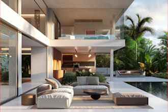 remodel 3d exterior, front elevation, endscape ,modern luxury villa,8k rendering