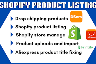 do shopify product upload dropshipping virtual assistance product listing seo