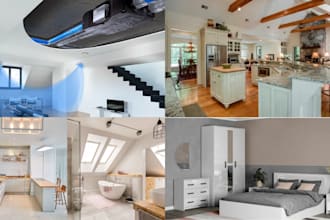 do bedroom, bathroom, kitchen, living interior designs in sketchup and lumion