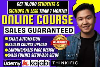 do udemy online course promotion, kajabi course upload, kajabi landing page