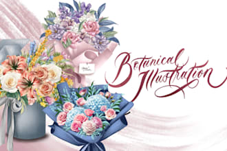 make a botanical illustration of flowers, plants, fruits