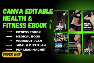 do editable health and fitness ebook, pdf lead magnet design in designrr, canva
