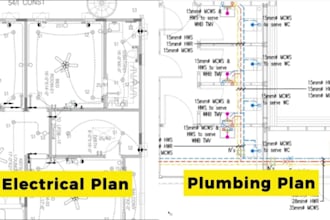do mep, electrical and plumbing plan in autocad with material list