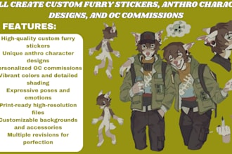 create custom furry stickers, anthro character designs, and oc commission