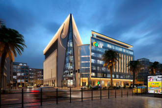 craft 3d commercial building, mall lighting design visualization, facade render