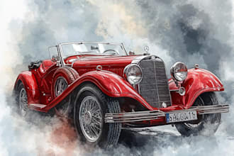 draw realistic watercolor portrait style car, bike vehicle