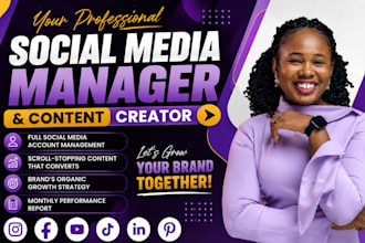 be your social media marketing manager, content creator social media post design