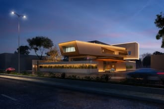 craft private villa, 3d mid century apartment, scandavian exterior luxury render