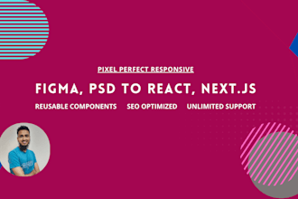 convert figma, PSD files to react, nextjs website, HTML template