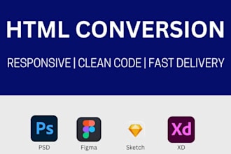 convert figma, PSD to responsive HTML, tailwind CSS,react