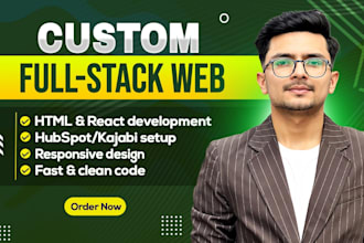 develop full stack website using HTML, react, hubspot or kajabi website
