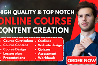 create online course content, curriculum, outlines, workbooks on elearning site