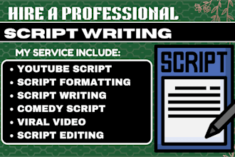 be your screenplay and scriptwriter for film, pilot, short film, drama, ads