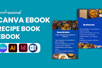 design cooking recipe, diet plan, digital menu, meal plan, recipe ebook on canva