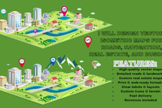 design vector or isometric maps for roads, navigation, real estate and business