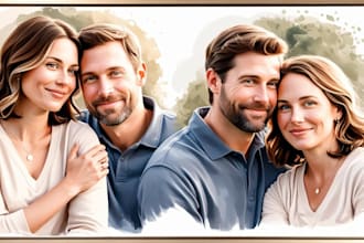 create family or couple portrait with digital watercolor painting