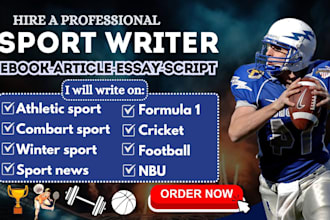 write a sport ebook youtube scriptwriter, seo sport article and blog ghostwriter