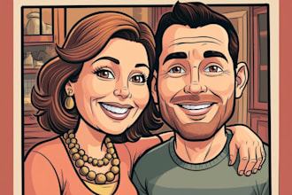 draw disney family couple cartoon portrait