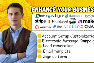 setup 17chat crm vtiger odoo stripe jira gohighlevel jobber apptio clickup make