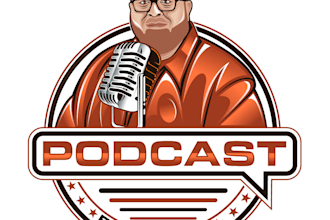 design a unique playful personable cartoon podcasting logo