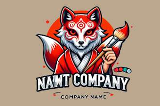 design a stunning painted japanese fox mask mascot logo