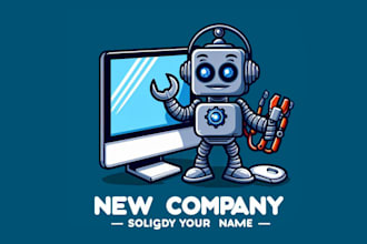 design robot computer game mascot logo with creative concepts