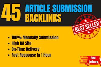 do 150 article submission backlinks from high da website