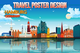 create vintage, retro, modern travel poster an album cover art or poster