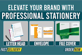 design professional letterheads, envelopes, folders or full stationery set in 2h