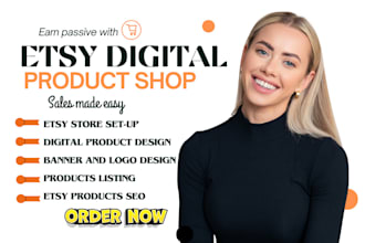 design etsy digital products, set up etsy shop, etsy pod, optimize SEO listings