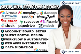 setup suitedash 17hats monday airtable client portal buildbase softr hubspot crm