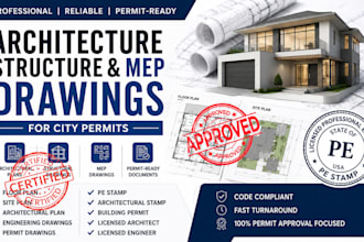 provide architecture, structure, mep drawings for city permits with pe stamp