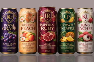 design premium energy drink, juice, water, and soda can label