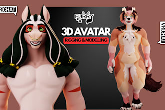 do custom vrchat avatar, 3d furry avatar, nsfw vtuber pc for vseeface or animaze