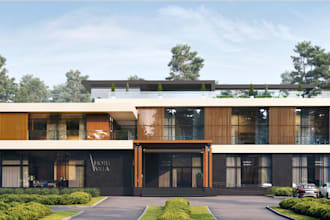 luxury hotel design, motel rendering, hotel villa design, hotel lobby render