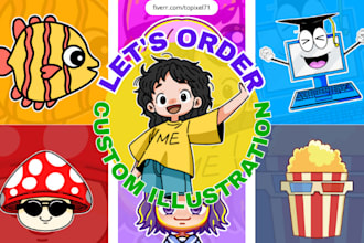 custom logo design, cartoon, chibi, and anime illustrations