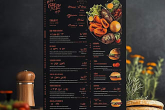 do a modern restaurant menu design, food menu and menu board