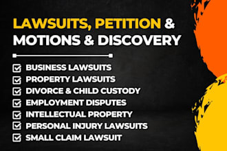 draft court pleadings, motion, lawsuit, complaint, petition, appeal, answer, nda