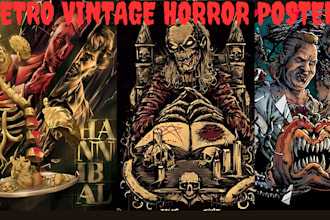 draw 70s 80s retro vintage horror comic poster, horror movie music poster cover