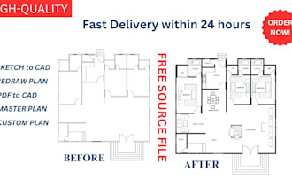 convert PDF to cad, redraw floor plans, and matterport
