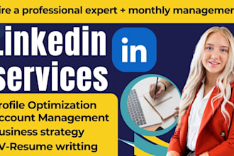 manage, setup linkedin profile optimization, article content writing, CV, resume